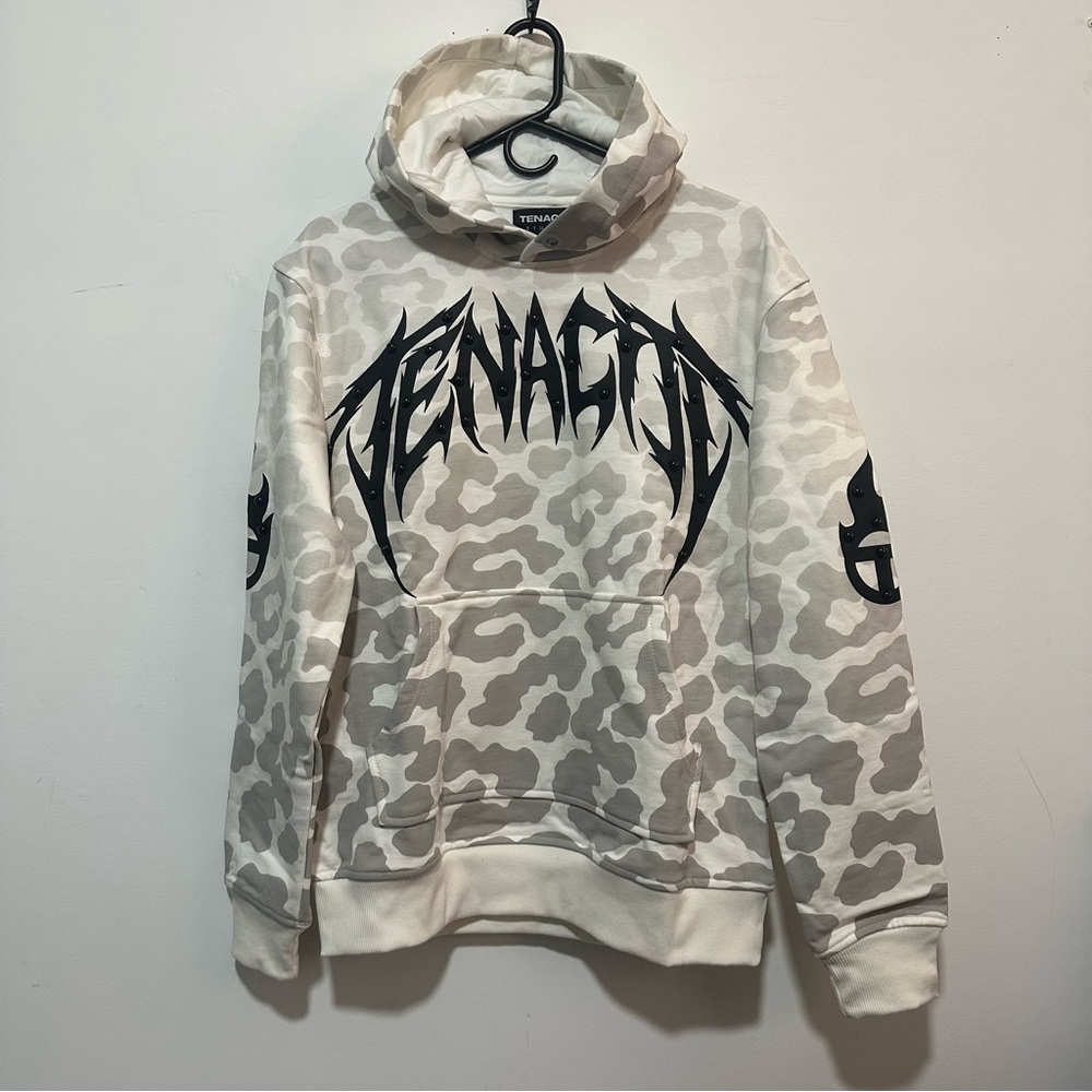 Tenaciti Studios Hoodie -S- Off White Grey Camo Studded Logo Pullover Sweatshirt